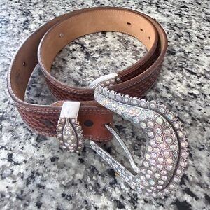 Brown Leather Belt with Silver Buckle
